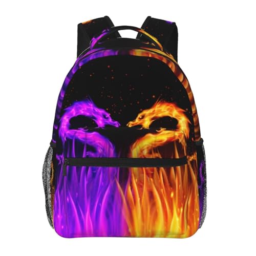 Gold and Purple Dragon Backpack for Boys Ages 4-12 Cool Fire Flame Backpacks Animal Bookbag for 2nd 3rd 4th 5th 6th Grade Kids Girls Back to School Gifts