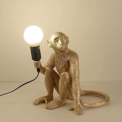 Loyalheartdy Modern Table Light Monkey Desk Lamp Resin Sitting Monkey Lighting Fixture For Living Room, Bedroom, Office, College Dorm Decoration (Gold, Table Lamp) #TOP1