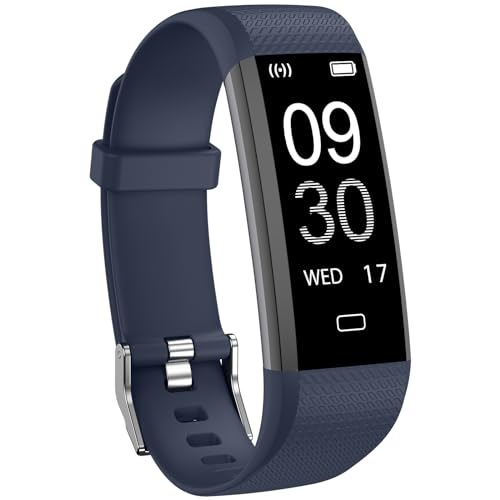 Ethelred Rastreador de actividad física con monitor de sueño de frecuencia cardíaca, IP68, impermeable, con podómetro, rastreador de salud, calorías y contador de pasos, reloj de fitness (azul)