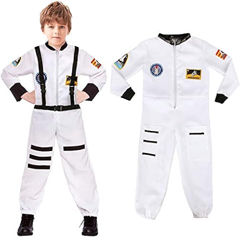 Discoball Kids Spaceman Costume Child Astronaut Costume Spacesuit Spaceman Jumpsuit Kids Fancy Dress Outfit Halloween Costumes for Kids White Uniform by (Label Size: XL â‰ˆ 9-10 Years) Cover