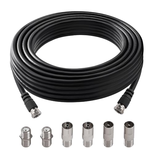 KUOQIY 5m 75 Ohm Cable Coaxial RG6, F Macho a F Macho Alta Velocidad Cable Antena TV RG6, con 6 Piezas Acopladores de Extensión, para Caja de Cables, TV, Satélite, Enrutador Digital, Negro