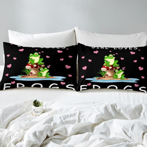 Homemissing Cute Frog Bedding Set Cartoon Frog Mushroom Double Size Comforter Cover for Kids Boys Girls Teens 3D Animals Forgs Duvet Cover Breathable Quilt Cover Black - Image 4