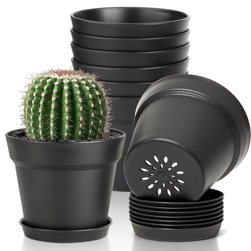 T4U Doniczki na rośliny, 10 cm, 8 sztuk, czarna plastikowa donica z drenażem, doniczka na sukulenty i kaktusy, minimalistyczna dekoracja biurka do biura i parapetu