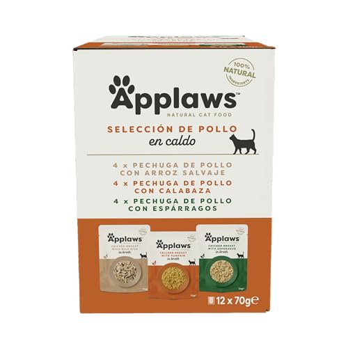 Applaws Comida Húmeda para Gatos 100% Natural Multipack de Pechuga de Pollo en Sobre - 12 Sobres de 70g
