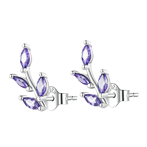 Boucles d'oreilles branche violette en argent hypoallergénique