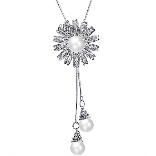 Image of Shining Diva Fashion Crystal Flower Stylish Long Chain Pendant Necklace for Women and Girls