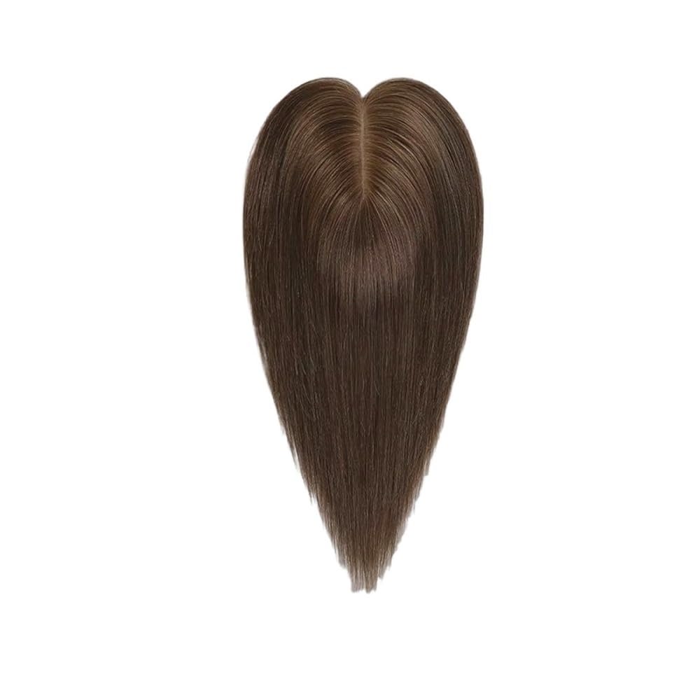 Postizos transpirables de 14 ", Base Mono y PU de 4x5 pulgadas con 3 Clips, adornos de cabello humano for mujeres for cubrir cabello grisáceo o adelgazante(Light brwon)