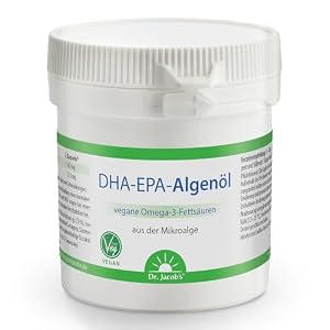 DHA-EPA-Algenöl Kapseln I Omega-3-Fettsäuren aus der Mikroalge I für Herzfunktion¹, Gehirnfunktion und Sehkraft² I 250 mg DHA und EPA pro Kapsel I Dr. Jacob’s I 60 Kapseln I vegan