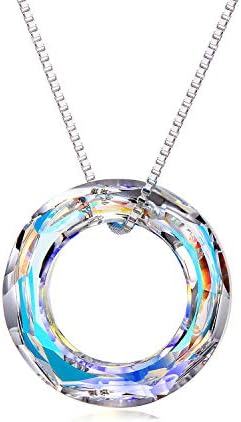 925 Sterling Silver Circle Necklace with Austrian Crystal, Jewelry for Women Teen Girls
