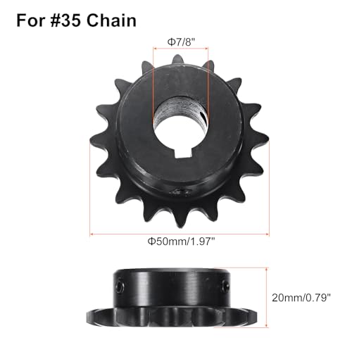 Image of uxcell #35 Chain Roller Sprocket B Type, 7 /8 inch Bore 15 Tooth Single Strand Chain Sprocket, Carbon Steel, Keyway with Set Screws