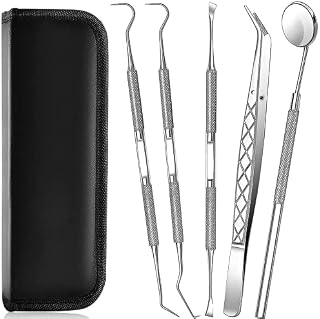 ZOVIRA Plaque Remover for Teeth 5pc Tooth Cleaning Kit with Tatar and Calculus Removal Dental Care Set Stainless Steel Dentist Tools for Personal and Home Use