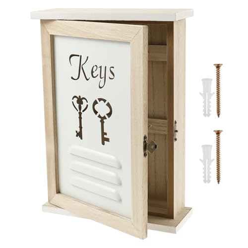KEGAJEGA Cassetta portachiavi in legno, 30 x 22 x 6,5 cm, con 6 ganci per chiavi, da parete, per ingresso, corridoio (bianco)