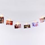 LED Photo Display String Lights with Timer Automatically ON/OFF Warm White 15ft/4.5m for Hanging Pictures Photos Cards and Notes Battery Powered, Photo Banner, Wall Decor Essential by Mojocraft