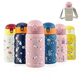 Autsel 500ml Gourde Isotherme Enfant avec Paille Bouteille Isotherme Étanche avec Sac Transport Licorne Gourde Bouteille d'eau en Acier Inoxydable sans BPA pour École Sport Maternelle