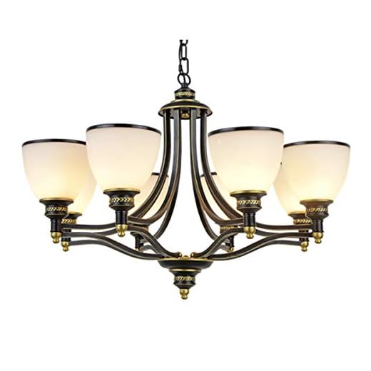 Smides svart järn rustik vintage hänge ljus ljuskrona kristall belysning fixtur lampa glas nyanser, justerbar kedja, för kök ö sovrum rum hallway,Black,8 heads up