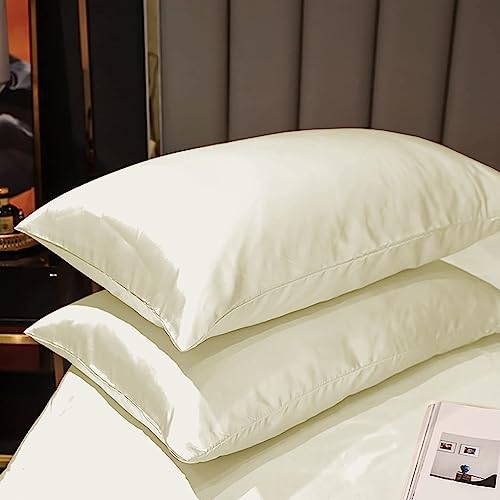 Image of Soft and Silk Satin Bedsheet for Double Bed - 400 TC Romantic Bedsheet Set for Bedroom | Bridal Wedding Bedsheet with Pillow Cover | Ideal for Gifting Ivory, Double Bed