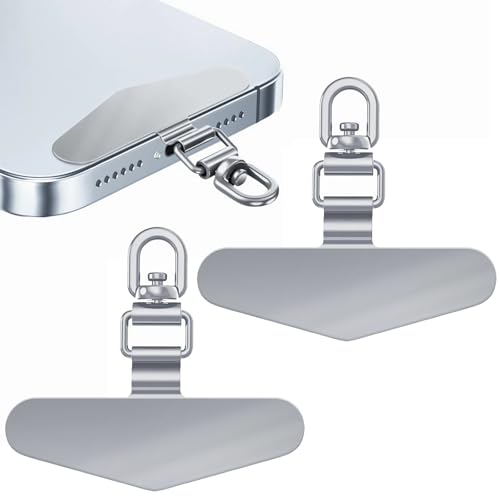 GYHWOFUL 2 Edelstahl Handy Lanyard Pads – Handykette Halterung, Tragbare Handy Halteband Patches, Dünn & Leicht, 360° Drehbarer Haken, Multifunktionales Telefon-Patch für Die Meisten Smartphones