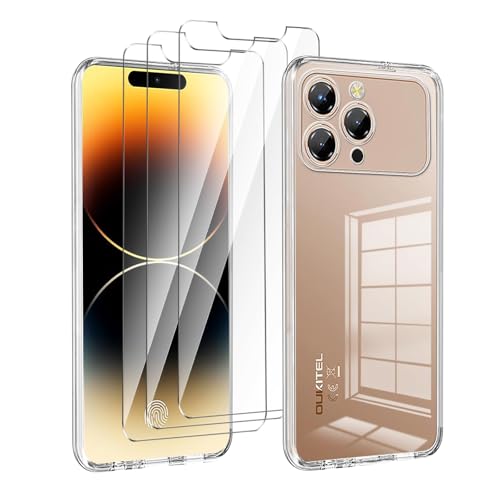 Image of LYZXMY Case for Oukitel P1 Pro Transparent Mobile Phone Case + 3 Pieces Tempered Glass Protective Film,Soft Silicone TPU Protective Cover