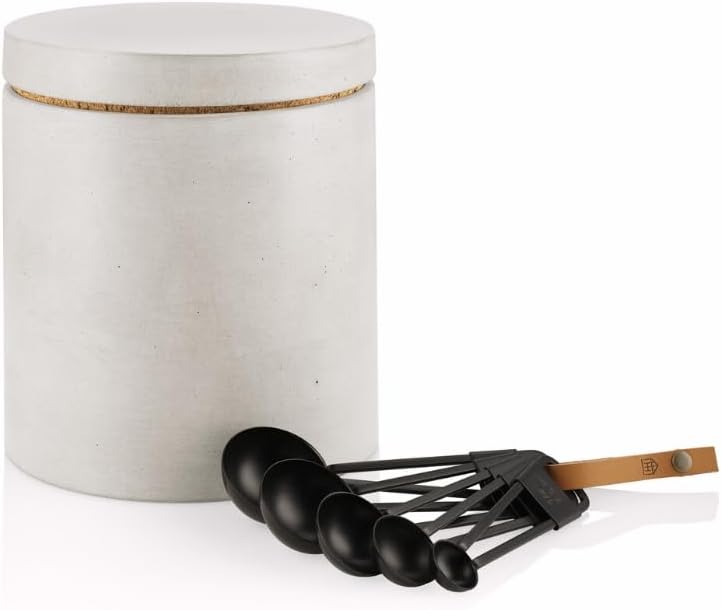 Minimalist Concrete Kitchen Canister with Cork Lid – Modern Storage Jar for Countertop, Pantry, or Bathroom – Ultra Durable Container for Dry Goods, Spices, or Essentials (White)