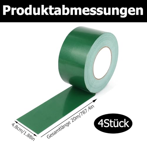 Kisizity 4 Rollen Panzertape Wasserfest 48mm x 20m Grün Gewebeband Gewebeklebeband Handreißbares Panzerband Extra Stark Duct Tape für Innen Außen Haushalt Gärten Baustellen