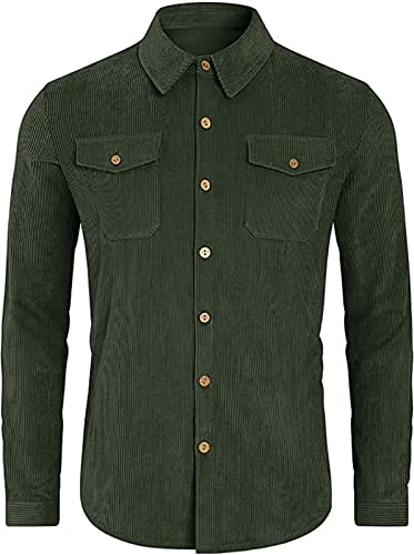 Image of utcoco Mens Corduroy Button Down Shirt Casual Relaxed-Fit Lapel Long Sleeve Jacket for Men