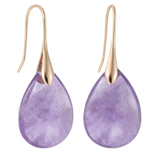 Pendientes Colgantes Cuentas de Ágata Lágrima, Pendientes Anzuelo Lágrima de Piedra Natural Alto Lujo Elegantes y Modernos Colgantes Joyería para Mujer (Morado y Dorado)