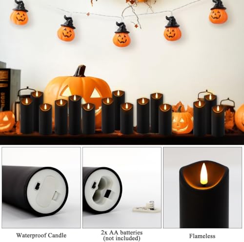Image of Enpornk 24-Pack Flameless Candles Battery Operated Candles Pillar LED Candles with 10-Key Remote and Cycling 24 Hours Timer for Home Decor,Halloween(Black 5 inch 6 inch 7 inch)