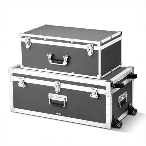 VEVOR Lot de 2 Caisses de Transport, Coffre de Rangement à Roulettes avec 3 Poignées Métalliques, Valises pour Déménagement, Voyage, Stockage d'Outils,...