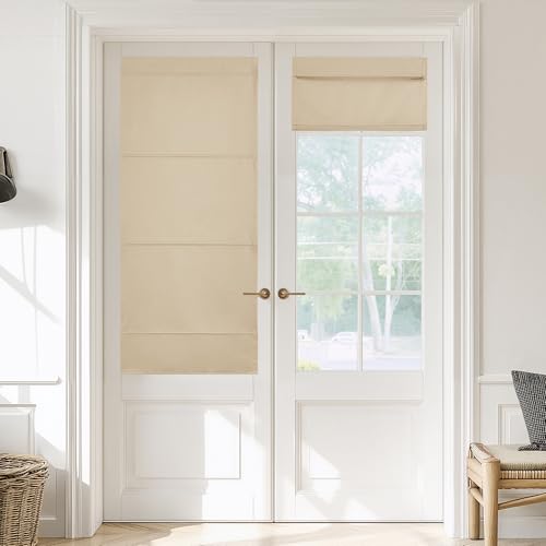 NICETOWN Blackout Door Blinds for Windows Cordless Blinds Temporary Shades No Drill Room Darkening Shade for Bedroom Bathroom Kitchen Office (Biscotti