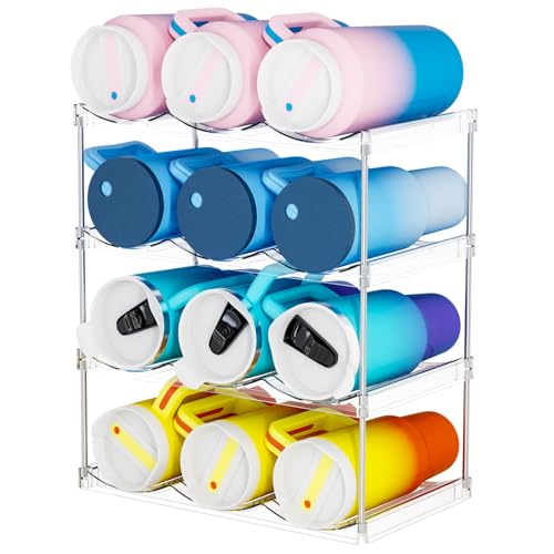 Yieach 4 Tier Stackable Water Bottle Organizer for Kitchen Cabinets,Countertop,Large Compartment Water Bottle Storage Rack for 40oz Yeti,Stanley Cup,Waterbottle and Other Tumbler Organizer,Wine Rack