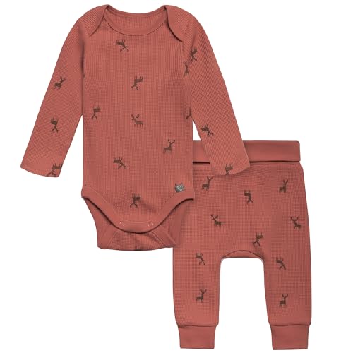 Modern Moments by Gerber Baby Unisex Long Sleeve Bodysuit and Pant Set, Red Moose, 3-6 Months