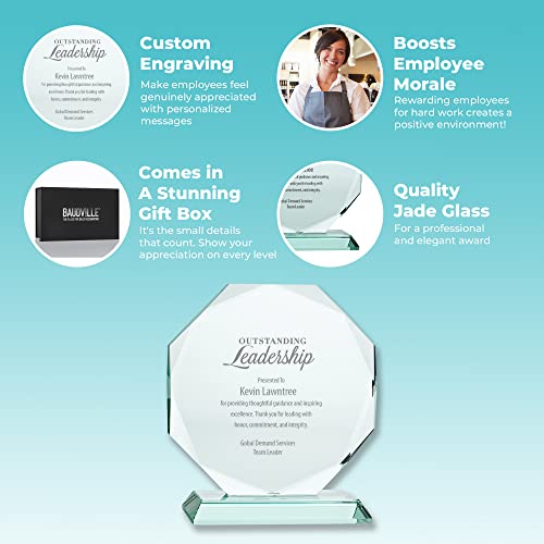 Baudville Engraved Trophy - Jade Glass Character Trophy - Diamond Cut Round Award For Employees - Personalized Engraving Up To Three Lines And Verse - Comes In Gift Box #TOP2