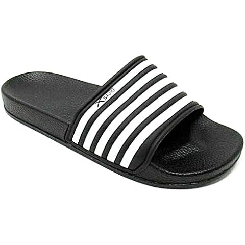 Mens Beach Pool Sliders Flip Flops Slip On Mules Shower Sandals Shoes Size 6-12 (Frank Black, 8) Cover