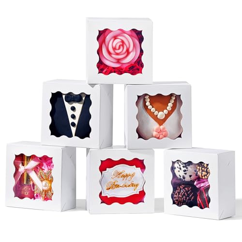 SLShePack 3x3x1.5Inches 50 Pcs Mini Bakery Boxes with Window for Homemade Soap,Cookies,Chocolate truffle,Chocolate Covered Strawberries