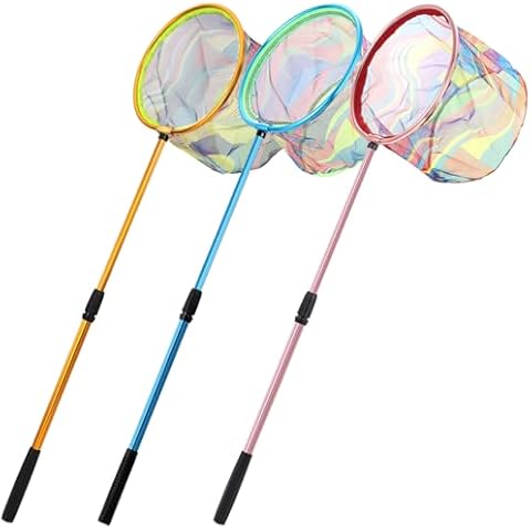 Kids Fishing Net, 3 Pack Telescopic Beach Nets with Aluminum Pole Handle, Butterfly Net for Kids, Fish Net Crab Nets Fishing Gear for Kids Youth, Outdoor Playing Cover