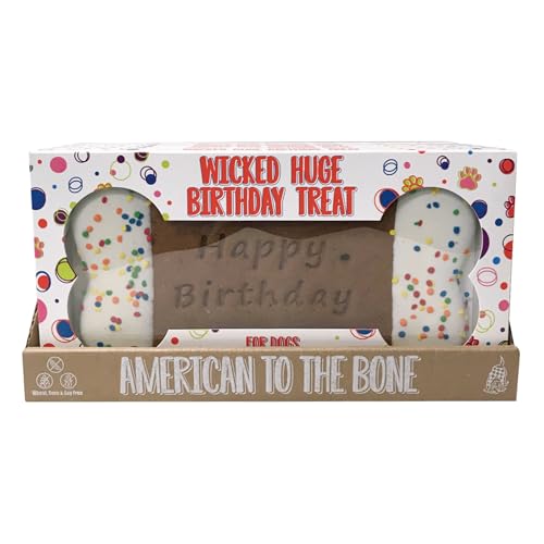 Wicked Huge Happy Birthday Bone – Hand Decorated Molasses Treat for Dogs | XXL Edible Cookie Cake for Celebrations | Wheat, Corn & Soy Free | Made in USA