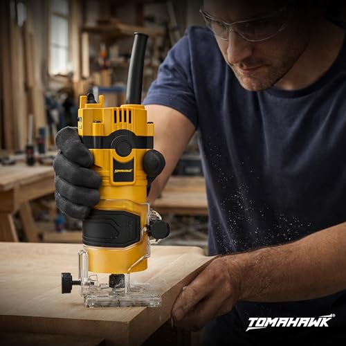 Image of TOMAHAWK TTM-7402 Professional Palm Router 650W Powerful Motor 32000RPM 6mm /6.35mm /8mm Collet Precision Woodworking Tool for Trimming, Grooving & Edge Finishing