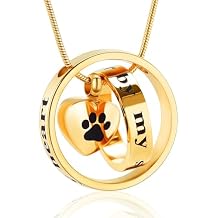 memorial jewelry Forever in My Heart,No Longer by My Side Pet Cremation Jewelry for Ashes of Dog/Cat Funeral Keepsake Urn Necklace Paw Print Memorial Necklace