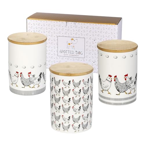 SPOTTED DOG GIFT COMPANY Boîtes Alimentaires Hermétiques en Céramique, Lot de 3 Bocaux Rangement Cuisine, Pot Alimentaire avec Couvercle pour Thé, Café et...