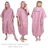 CalmyBEACH Frottee Badeponcho Damen Herren - Strandponcho 100% Baumwolle Surf Poncho Erwachsene Handtuch Kapuze Bade Surfponcho Bademantel (Altrose, S/M)