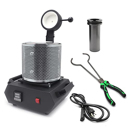 HongK- 2KG Silver Gold Automatic Melting Furnace Kiln Digital Control 110V Copper Aluminum 3000W 2100? Graphite Crucible [P/N: ET-TOOL005-2KG-BK]