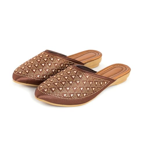 Image of Bellies for Women |Slip on Juttis Soft Padded |Stonework Mules for Ladies| Sparkling Upper |Back Open Casual Flats| Stylish Footwear Sandals for Ladies|Punjabi Mojari Half Shoes
