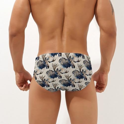 Moose Watercolor Mens Swim Briefs Quick Dry Swimming Trunks Training Swimsuit Low Rise Swimwear2