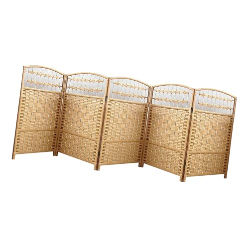 Biombo separador de habitación, divisor plegable de ratán independiente para el hogar, la oficina y el jardín de infantes, 5 paneles