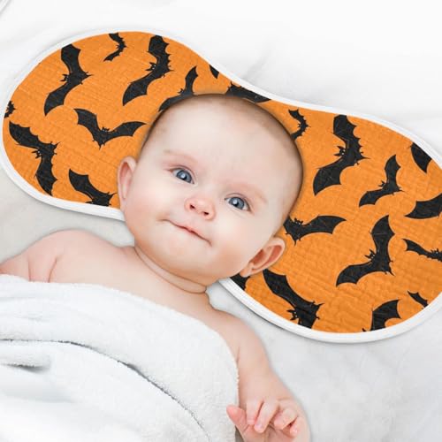 2 Pack Muslin Burp Cloths Halloween Bat Orange Cotton Baby Burp Cloths Absorbent Burping Cloth Soft Spit Up Rags for Newborn Must Haves, Large 22" x 11"4