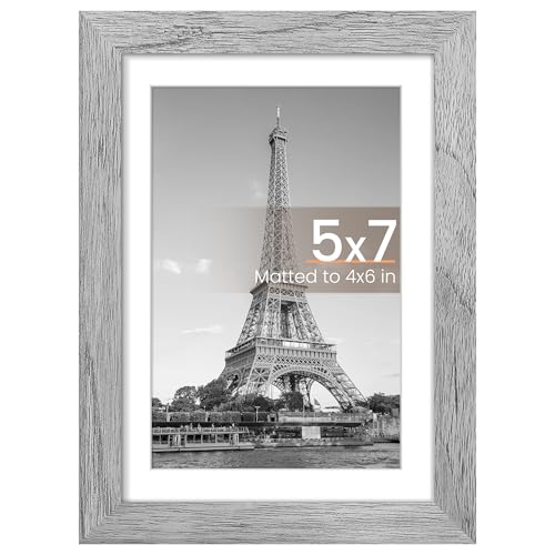 Image of upsimples 5x7 Picture Frame, Display Pictures 4x6 with Mat or 5 x 7 Without, Wall Hanging Photo Frames, Gray, 1 Pack