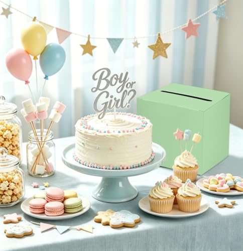 Image of SietDESEO Sage Green Card Box with Slot Money Gift Card Box Holder for Party Wedding Reception Birthday Graduation Bridal Shower Baby Shower Diaper Raffle Box