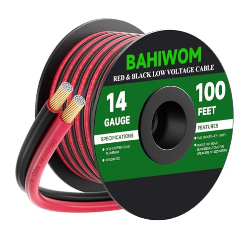 BAHIWOM 14 Gauge Wire 100FT 12V/24V DC Low Voltage Electrical Wire