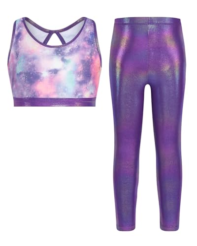 Justaucorps de gym fille extensible et brillant avec pantalon de tumbling souple