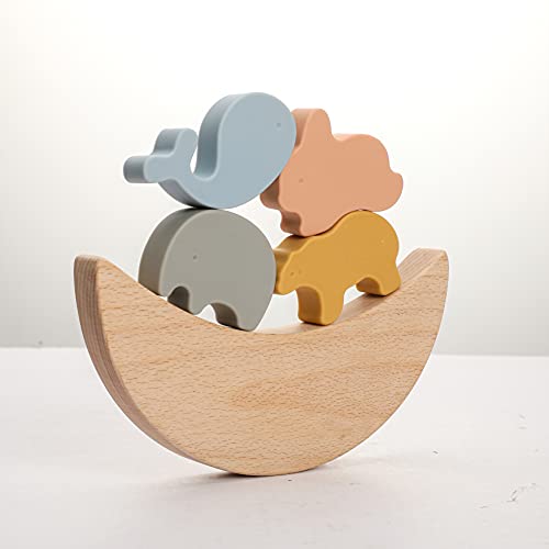 Mamimami Home 5pcs Jeu d'équilibre pour Enfants Socle en Bois Jouet D'équilibre en Silicone, Jeux Montessori Enfants Jouets d'éveil pour Les Jouet de motricité Cover